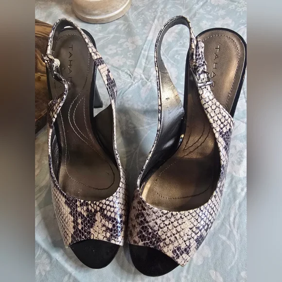 Tahari Snakeskin Patterned Slingback Heels Sexy Baddie Office Size 8.5 - Picture 3 of 8